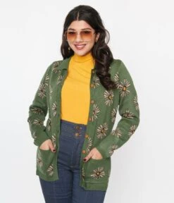 Voodoo Vixen Olive Green & Daisy Cardigan