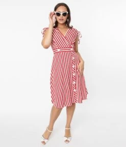 Voodoo Vixen Red & White Striped Flare Dress
