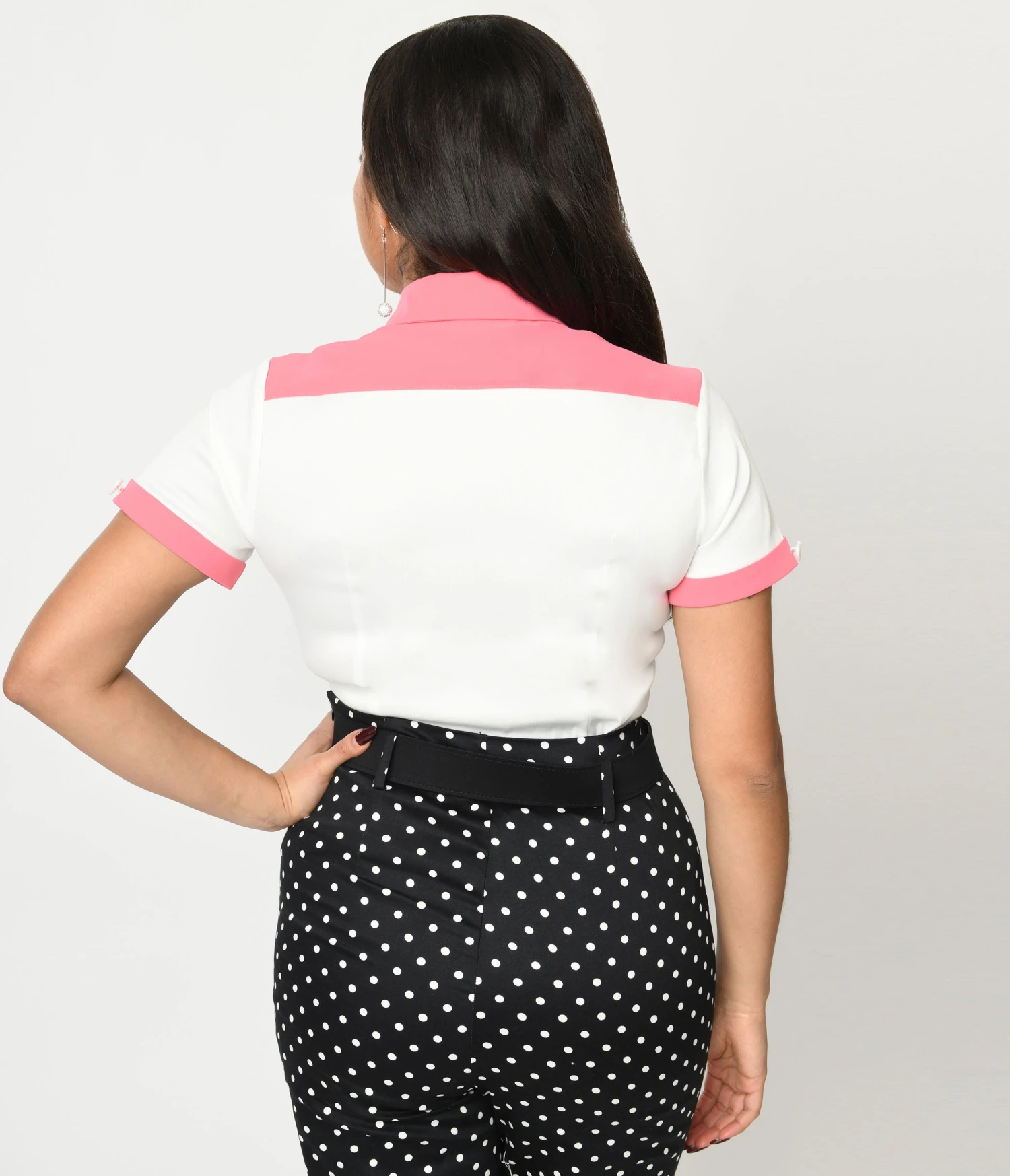 Voodoo Vixen White & Pink Heart Yoke Button Up Top - Image 3