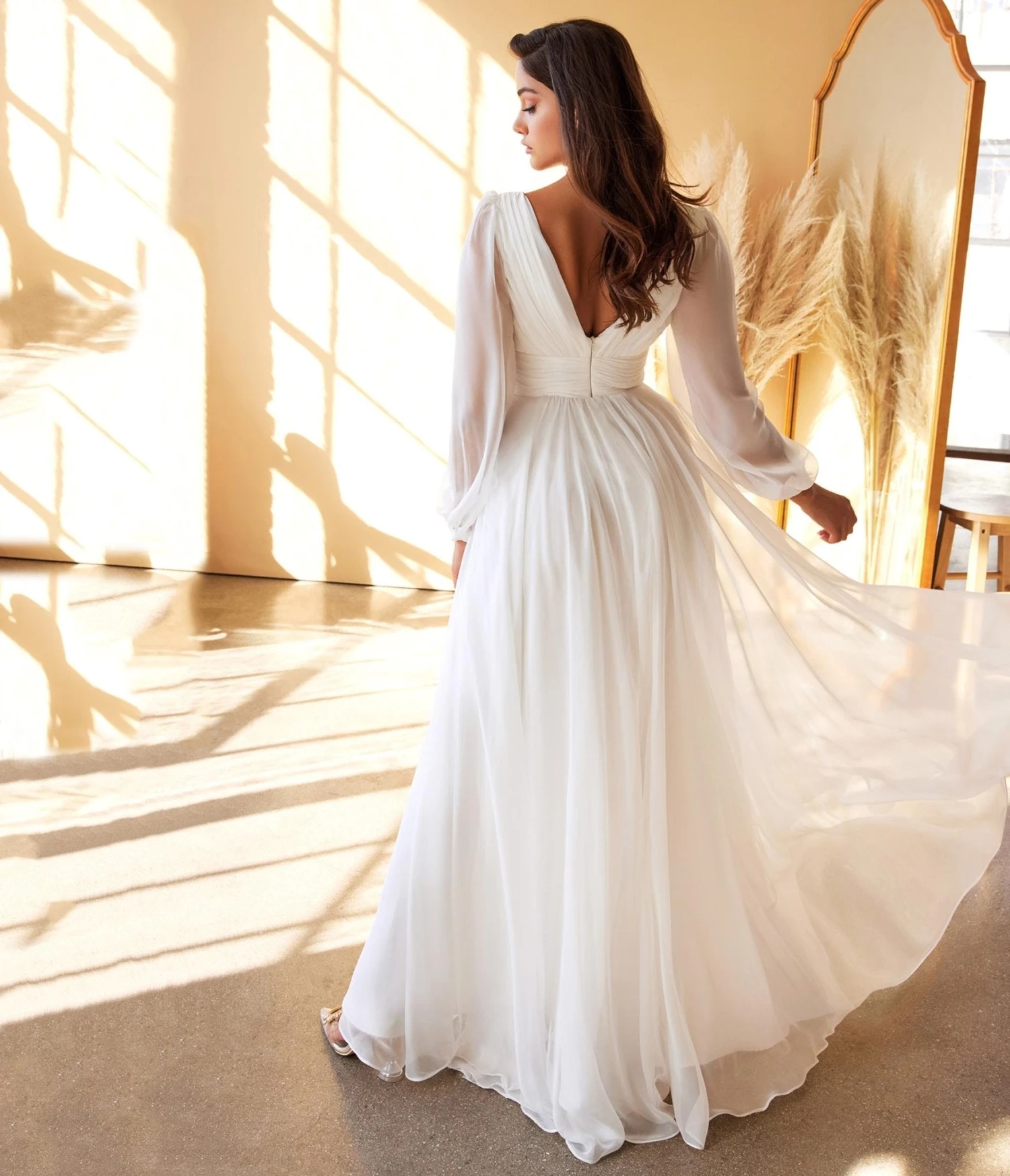 Cinderella Divine White Chiffon Sleeve Goddess Bridal Gown - Image 2