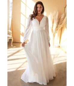 Cinderella Divine White Chiffon Sleeve Goddess Bridal Gown