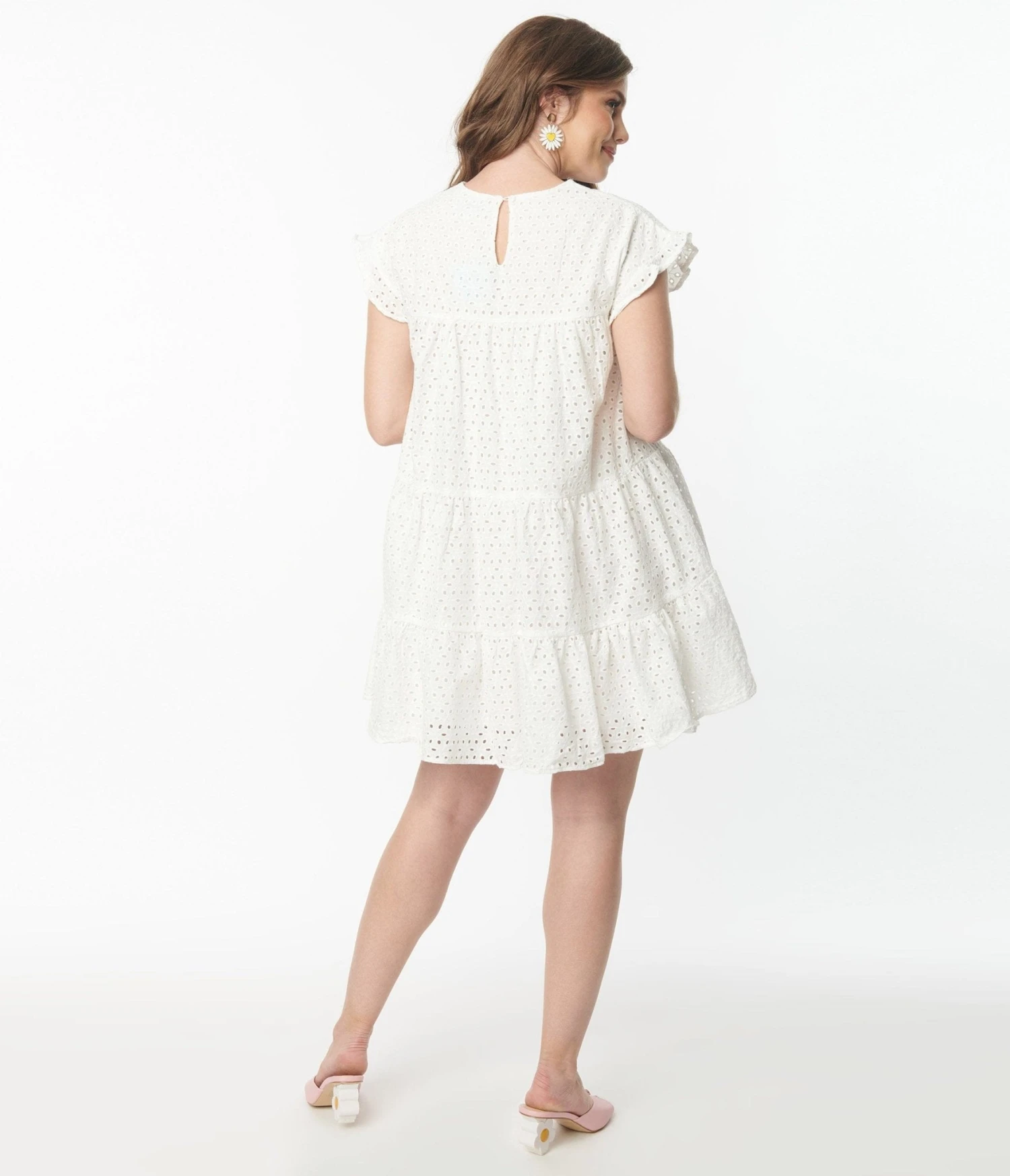 White Flutter Sleeve Eyelet Dress - Image 3