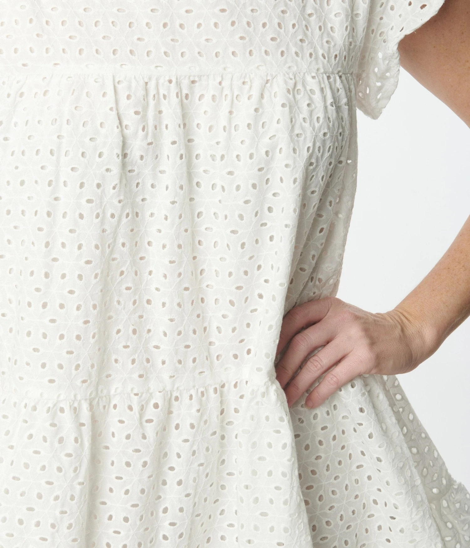 White Flutter Sleeve Eyelet Dress - Image 2