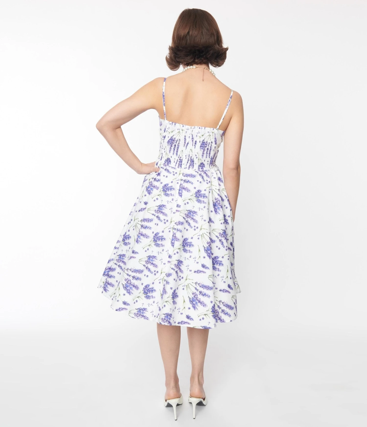 White & Lavender Floral Print Swing Dress - Image 3