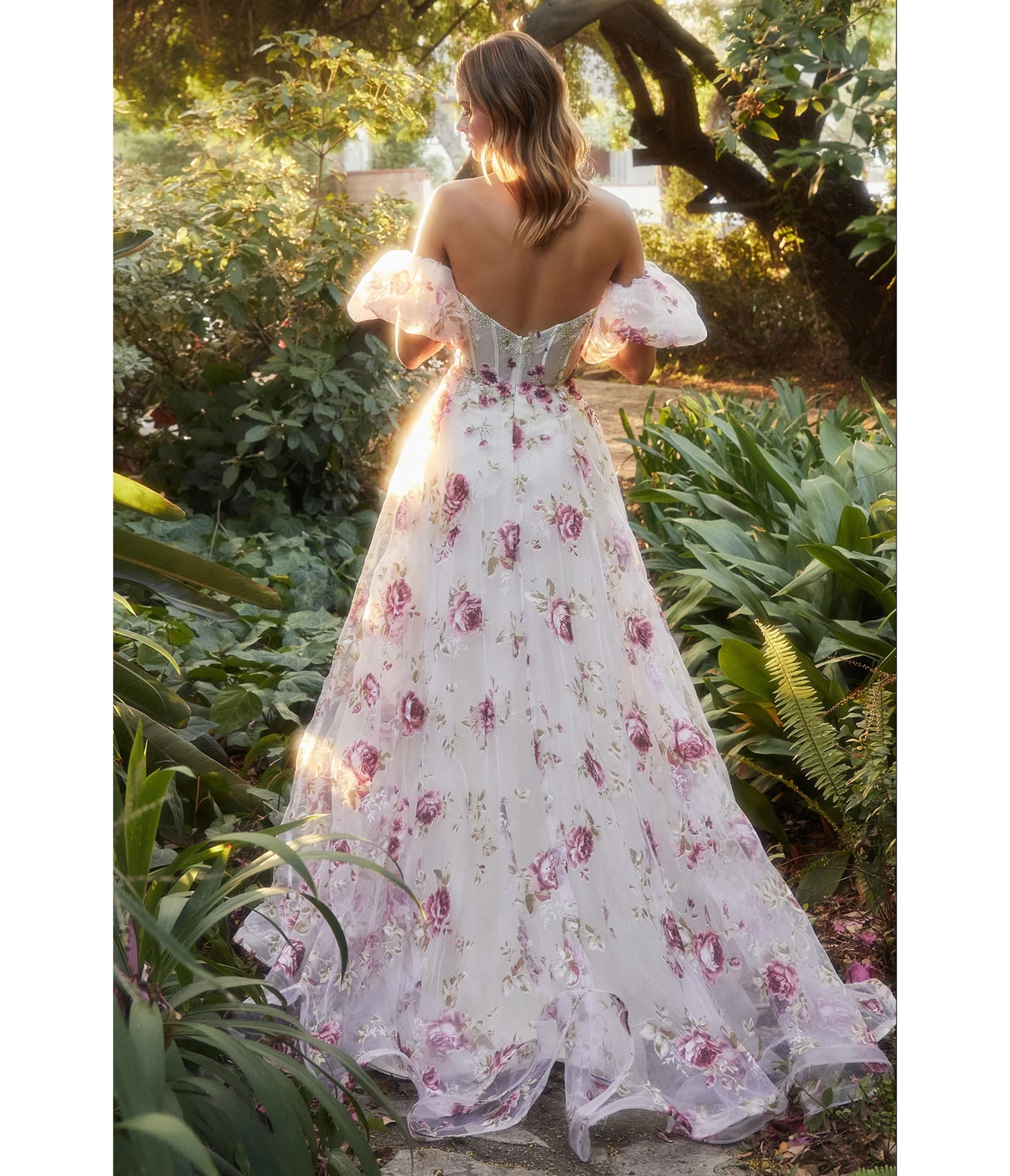 Cinderella Divine White & Pink Floral Organza Corset Prom Ball Gown - Image 2