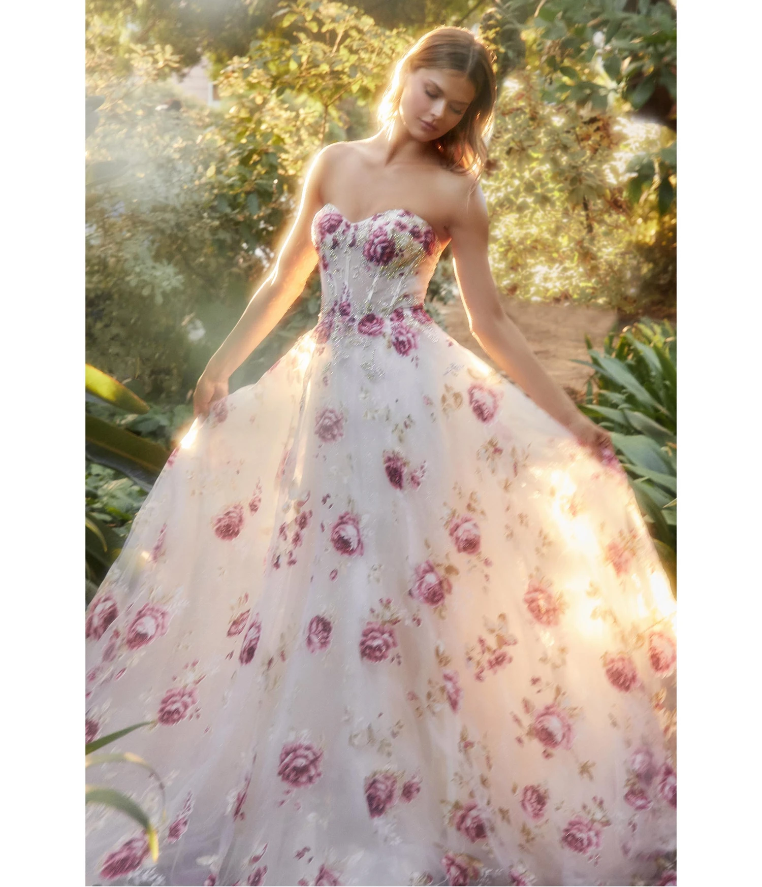 Cinderella Divine White & Pink Floral Organza Corset Prom Ball Gown - Image 3