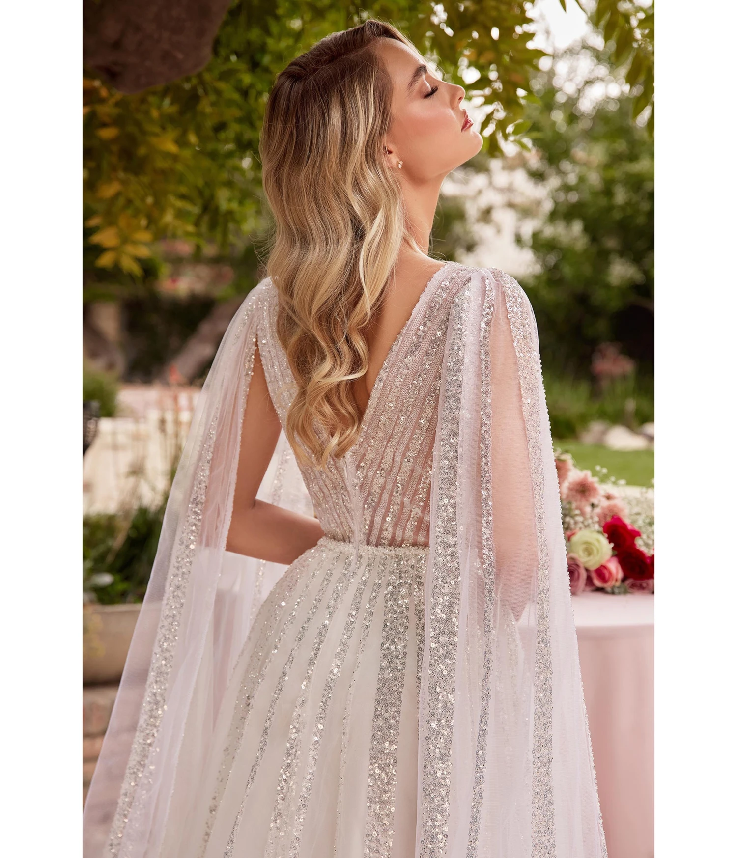 Cinderella Divine White & Silver Sequin Stripe A-Line Bridal Gown - Image 3