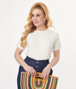 White Textured Polka Dot Top