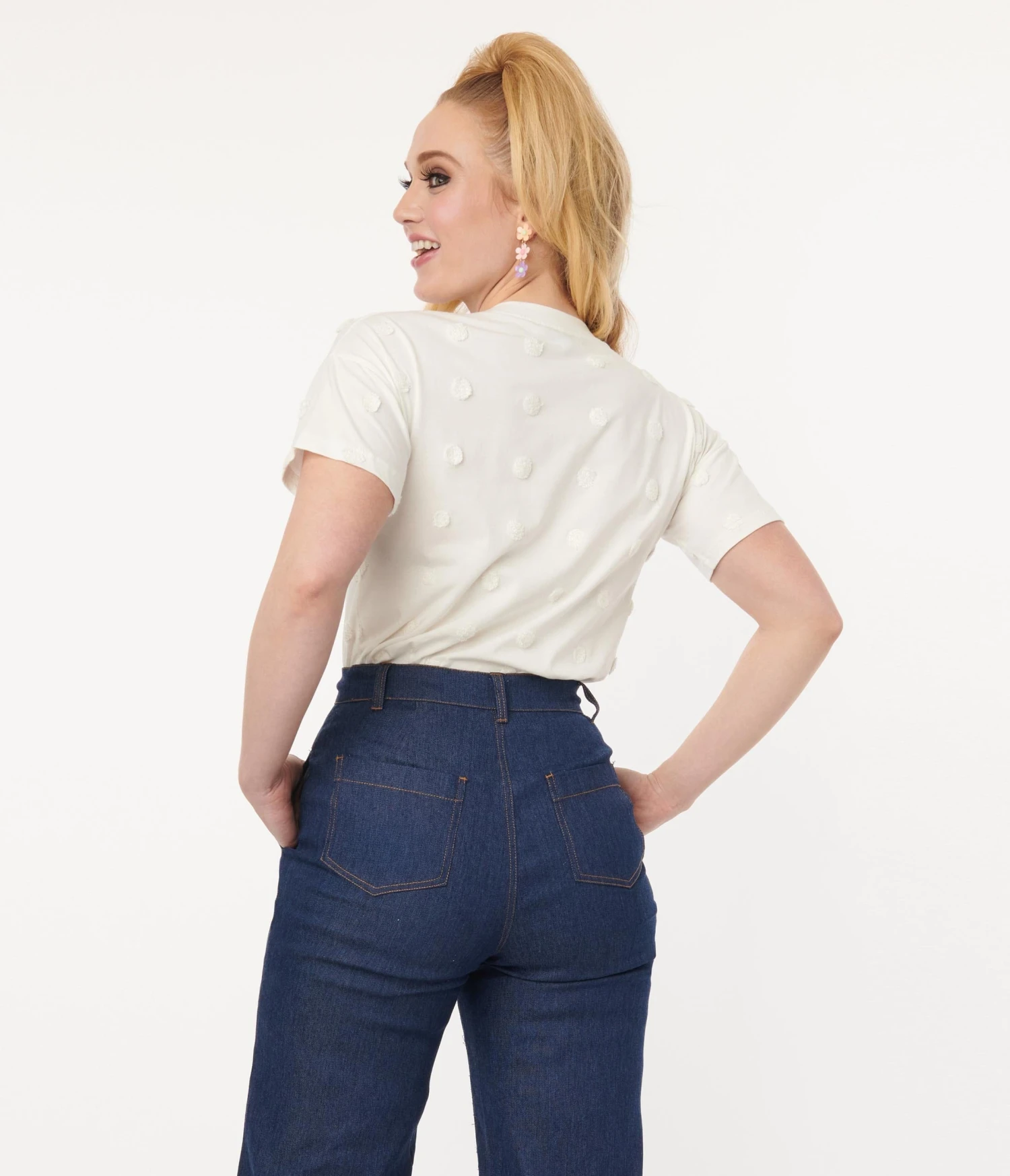 White Textured Polka Dot Top - Image 3