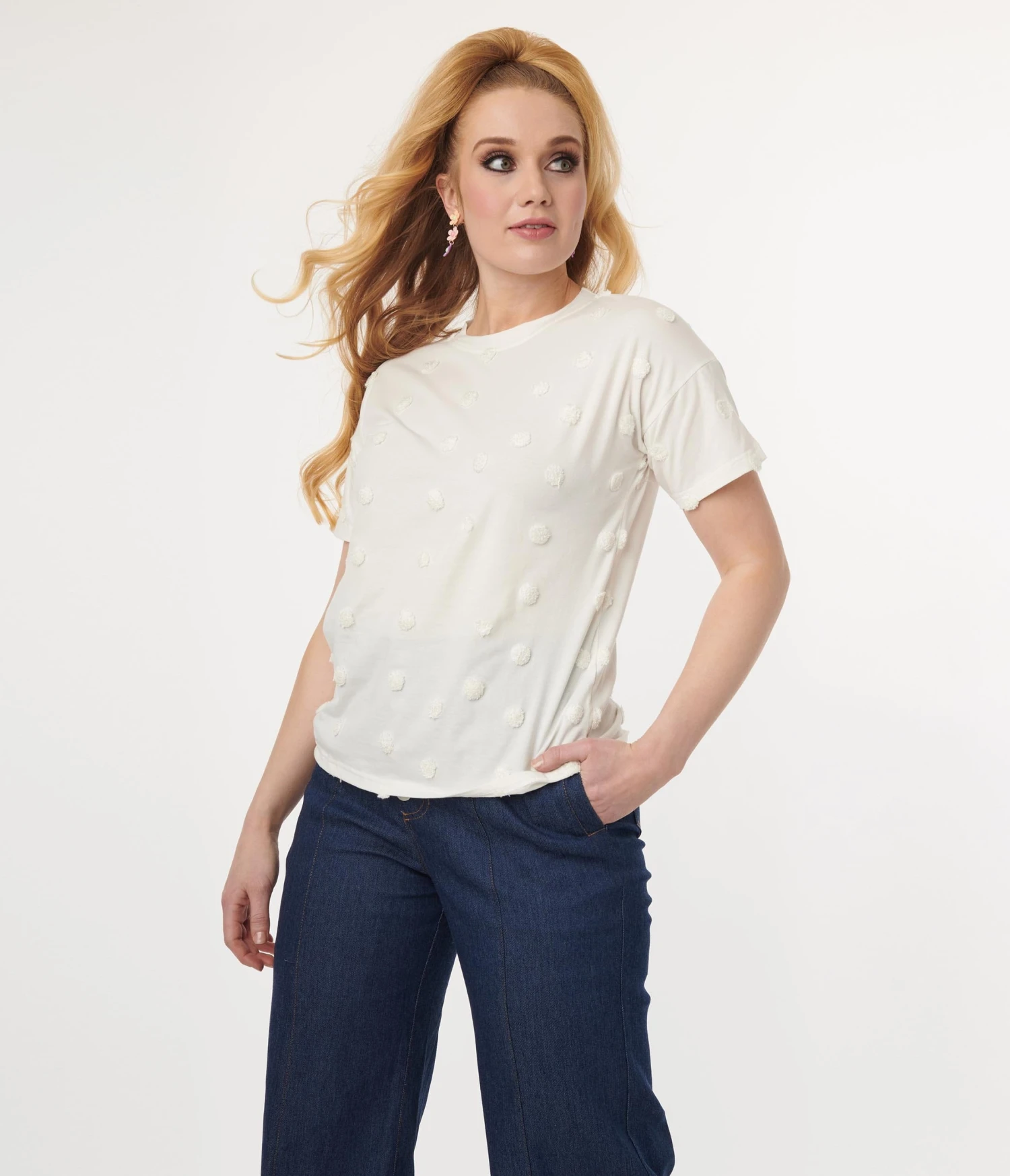 White Textured Polka Dot Top - Image 5