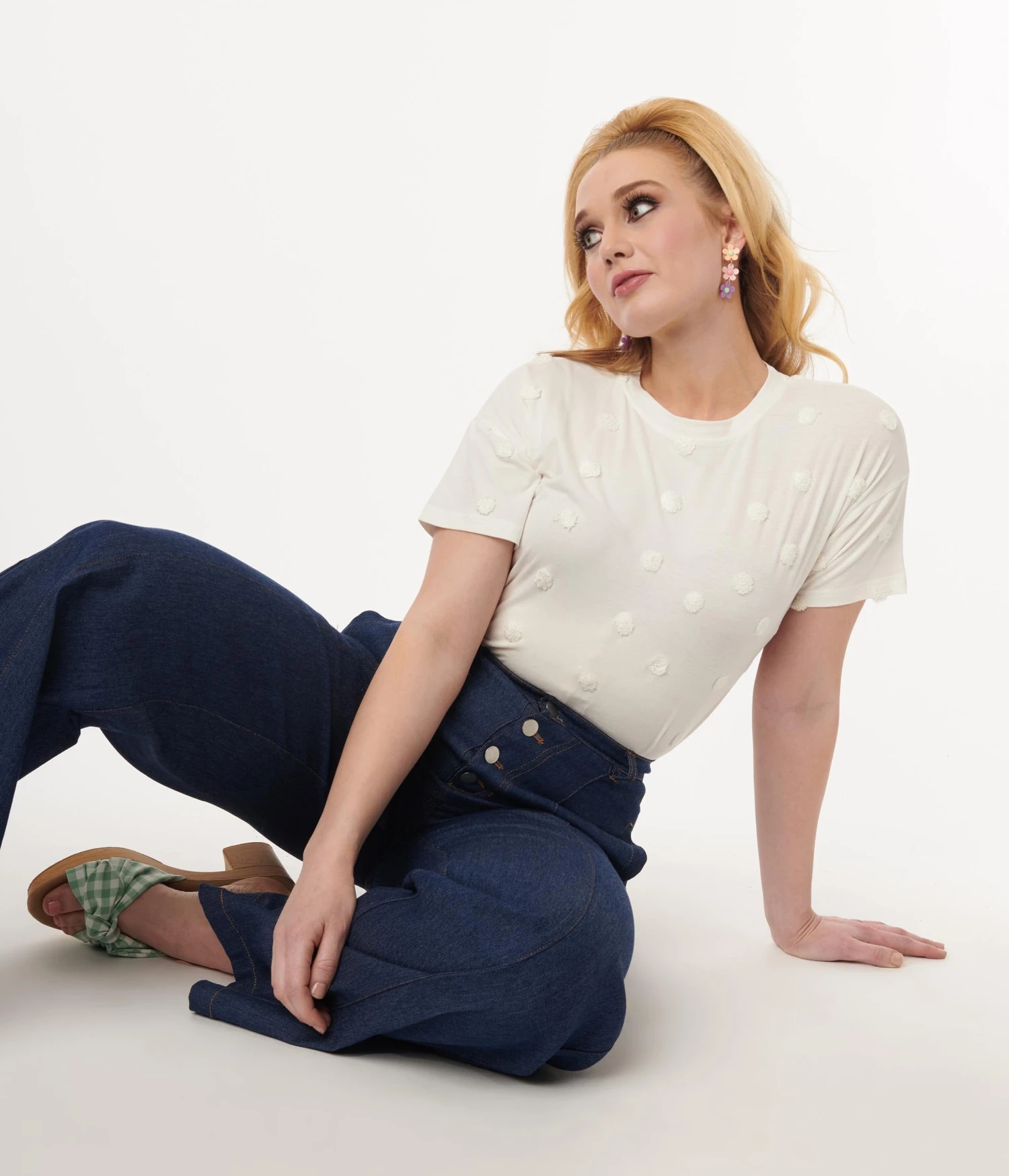 White Textured Polka Dot Top - Image 4